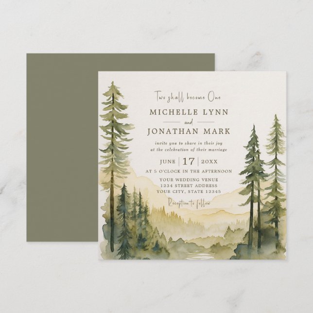 Rustic Forest Evergreens Christian Wedding Invitation (Front/Back)
