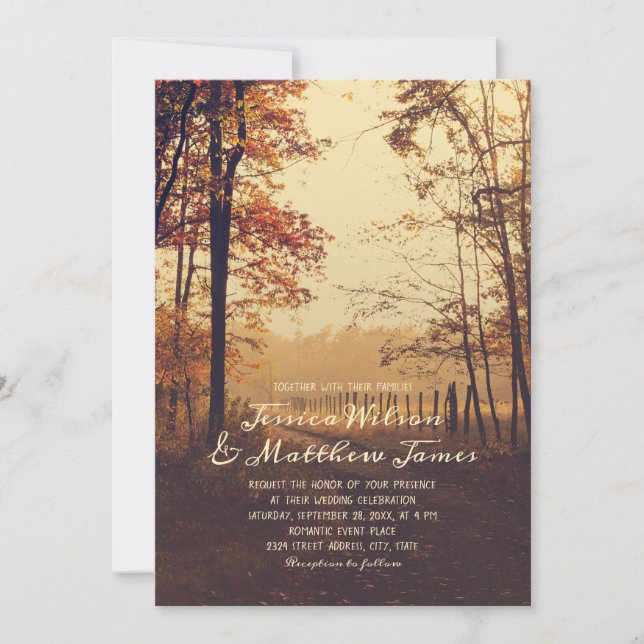 Rustic Forest Fall Woods Country Farm Path Wedding Invitation (Front)