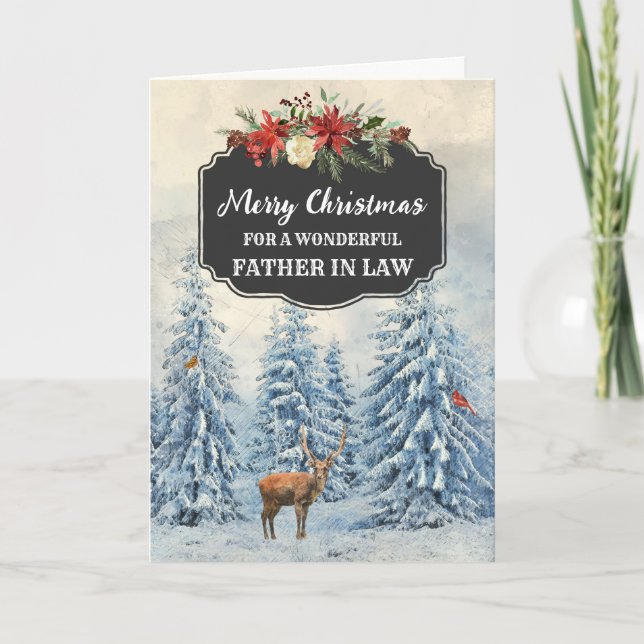 Rustic Forest Father in Law Merry Christmas Card (Front)