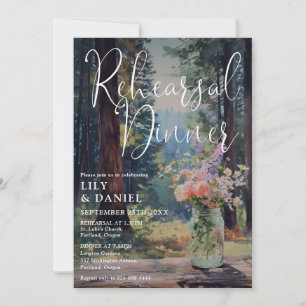 Rustic Forest Floral Mason Jar Rehearsal Dinner Invitation