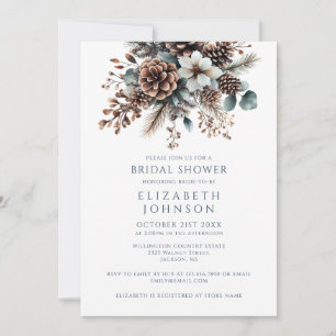 Rustic Forest Floral Photo QR Code Bridal Shower Invitation