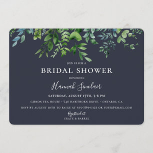Rustic Forest Foliage Navy Blue Bridal Shower Invitation