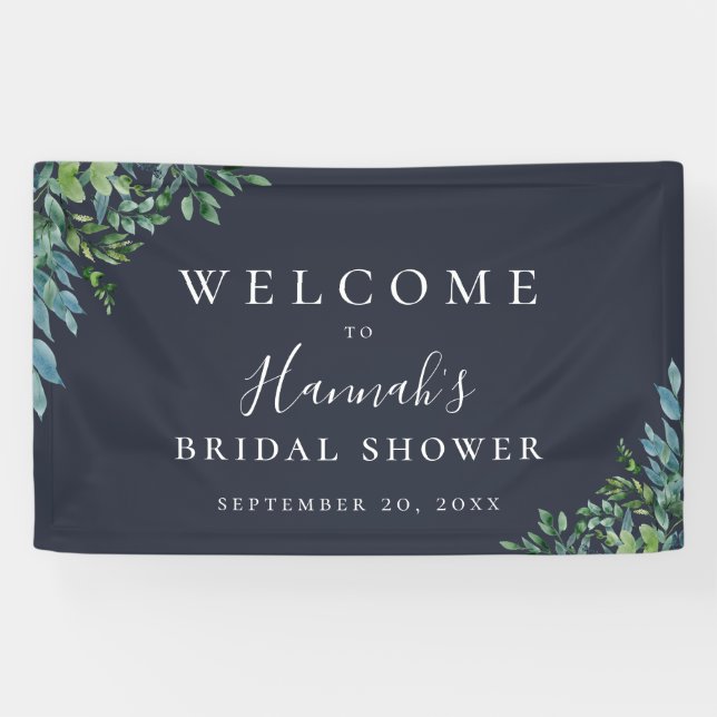 Rustic Forest Foliage Navy Blue Party Banner (Horizontal)