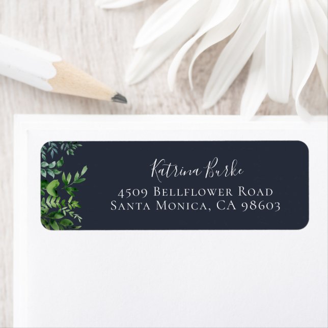 Rustic Forest Foliage Navy Blue Return Address (Insitu)