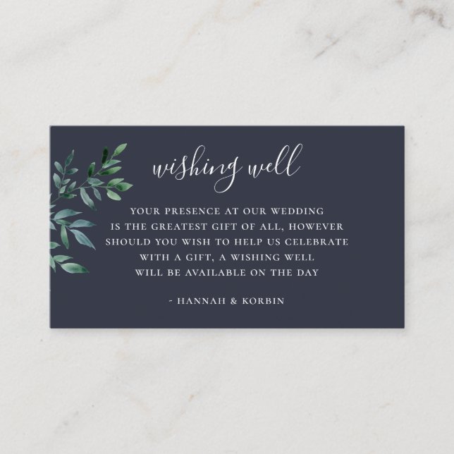 Rustic Forest Foliage Navy Wedding Wishing Well Enclosure Card (Front)