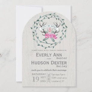 Rustic Forest Garland Antler Barn Wood Wedding Invitation