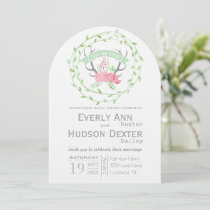 Rustic Forest Garland Deer Antler Wedding Invitation