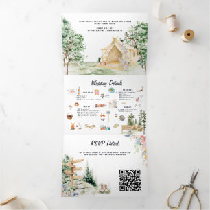 Rustic Forest Glamping Wedding Tri-Fold Invitation