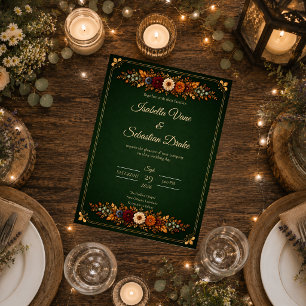 Rustic Forest Green Autumn Wedding Invitation