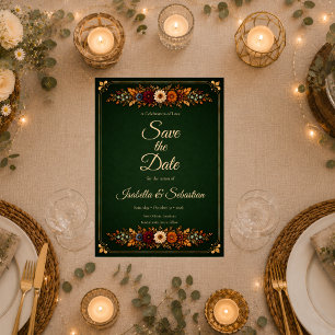 Rustic Forest Green Autumn Wedding Save The Date
