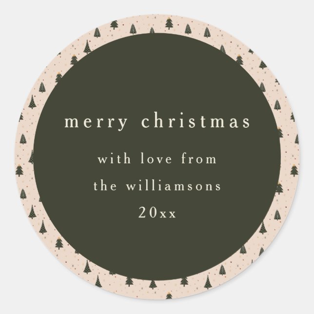 Rustic Forest Green Christmas Trees Gift From Classic Round Sticker (Front)
