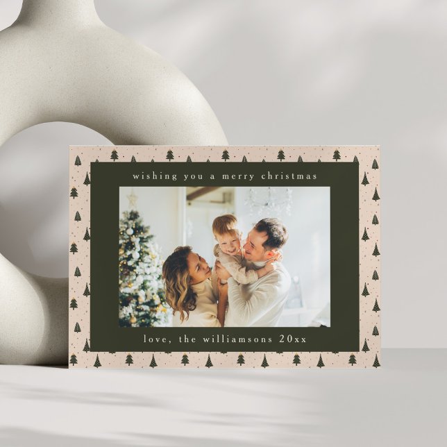 Rustic Forest Green Christmas Trees Two Photo Holiday Card (Creator Uploaded)