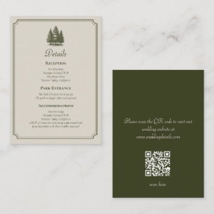Rustic Forest Green Minimal QR Code Wedding Enclosure Card