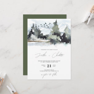 Rustic Forest Green Mountain Wedding Invitation