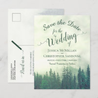 Rustic Forest Green Pines Wedding Save the Date
