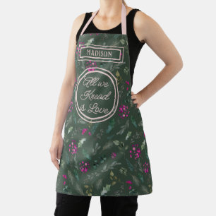 Rustic Forest Green Pink Botanicals  Apron