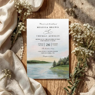Rustic Forest Lake Landscape QR Code Wedding Invitation