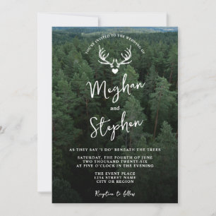 Rustic Forest Land With Deer Antlers Green Wedding Invitation