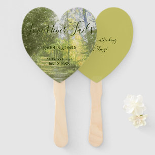 Rustic Forest Love Never Fails Wedding Hand Fan