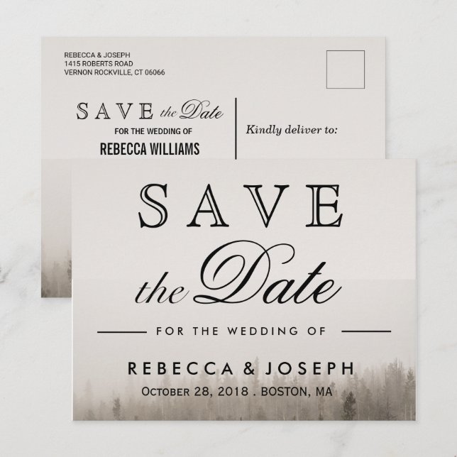 Rustic Forest Misty Landscape Wedding Announcement Postcard (Front/Back)
