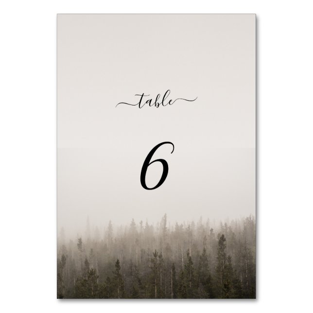 Rustic Forest Misty Landscape Wedding Table Number (Front)