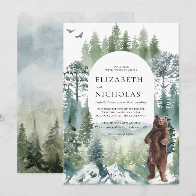 Rustic Forest Mountain | Camping Wedding Invitation (Front/Back)