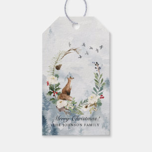 Rustic Forest Mountain Fox Wreath Christmas Gift Tags