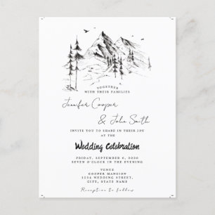 Rustic Forest Mountain Sketch Destination Wedding  Postcard