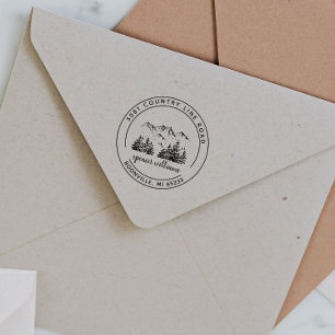 Rustic Forest Mountain Sketch Return Address Self-inking Stamp