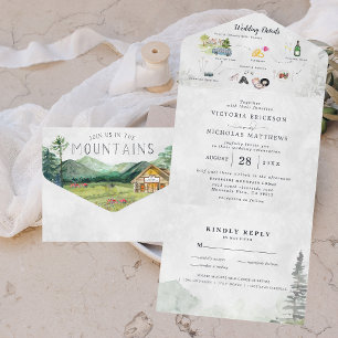 Rustic Forest Mountain Wedding All In One Invitation