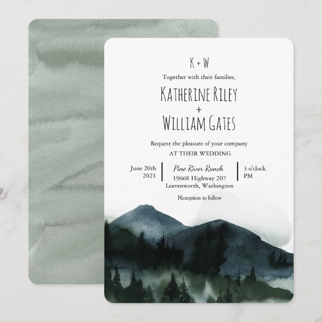 Rustic Forest Mountain Wedding Invitation (Front/Back)