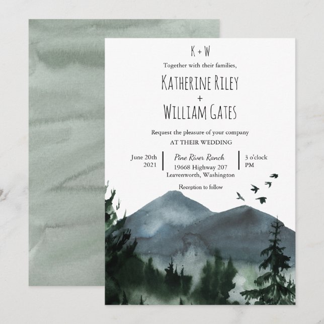 Rustic Forest Mountain Wedding Invitation (Front/Back)