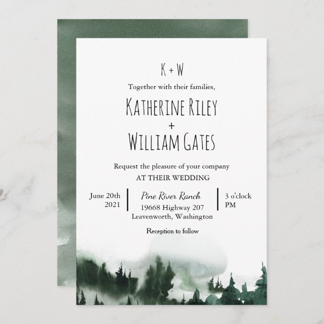 Rustic Forest Mountain Wedding Invitation (Front/Back)