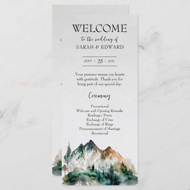 Rustic Forest Mountain Wedding Program (Front/Back)