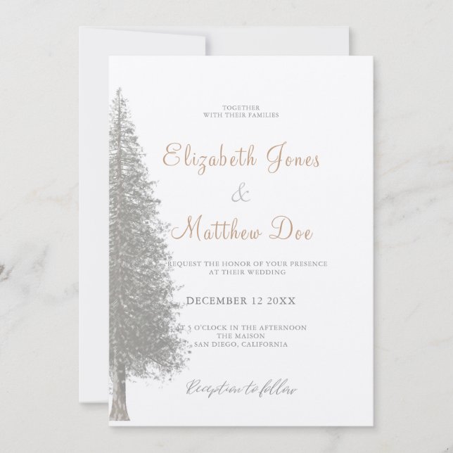 Rustic Forest Mountain Winter Pine Tree Wedding Invitation (Front)