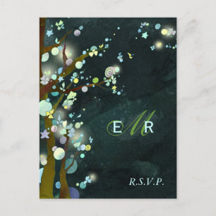 Rustic Forest Night Wedding RSVP Invitation Postcard