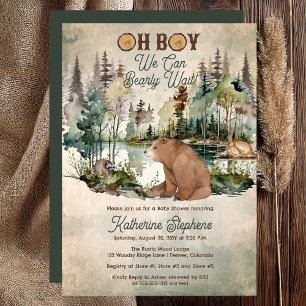 Rustic Forest Oh Boy Bearly Wait Baby Shower Invitation