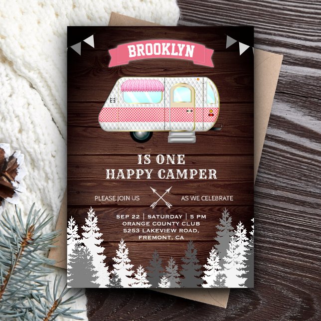 Rustic Forest One Happy Camper 1st Birthday Party Invitation (Creator Uploaded)