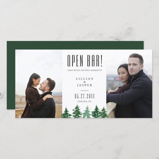 Rustic Forest OPEN BAR Save the Date Humour Announcement (Front/Back)
