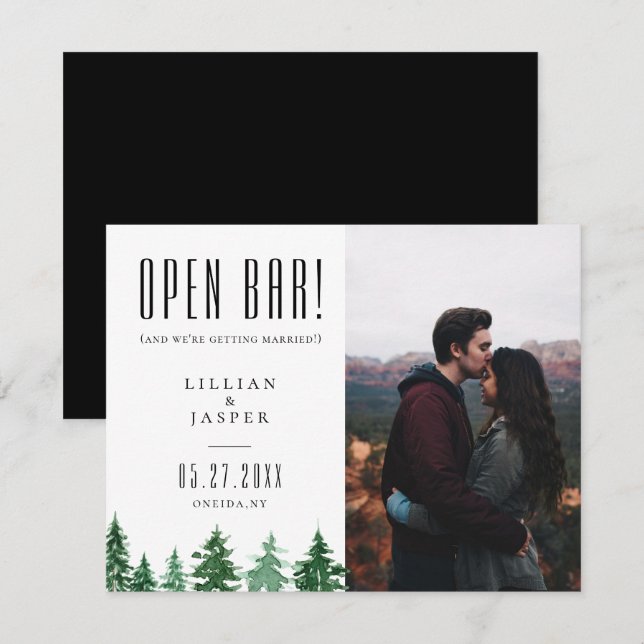 Rustic Forest OPEN BAR Save the Date Humour Announcement (Front/Back)