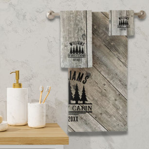 Rustic Forest Personalised Family Cabin Name Est Bath Towel Set