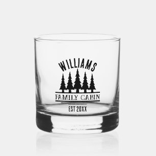 Rustic Forest Personalised Family Cabin Name Est Whiskey Glass