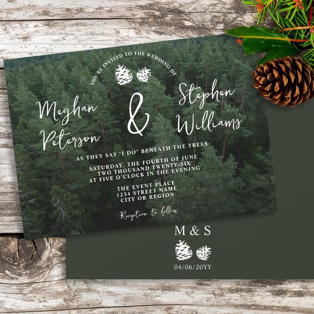 Rustic Forest Photo With Pinecones Nature Wedding Invitation (Creator Uploaded)