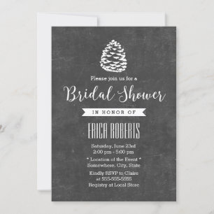 Rustic Forest Pine Cone Chalkboard Bridal Shower Invitation