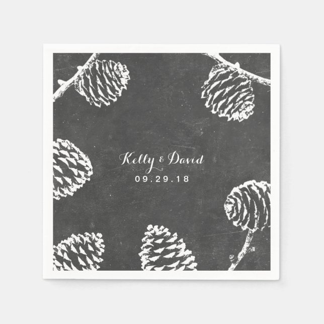 Rustic Forest Pine Cones Chalkboard Wedding Napkin (Front)