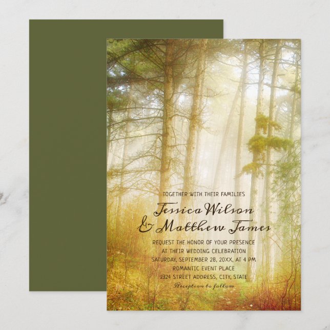 Rustic Forest Pine Trees Romantic Country Wedding Invitation (Front/Back)