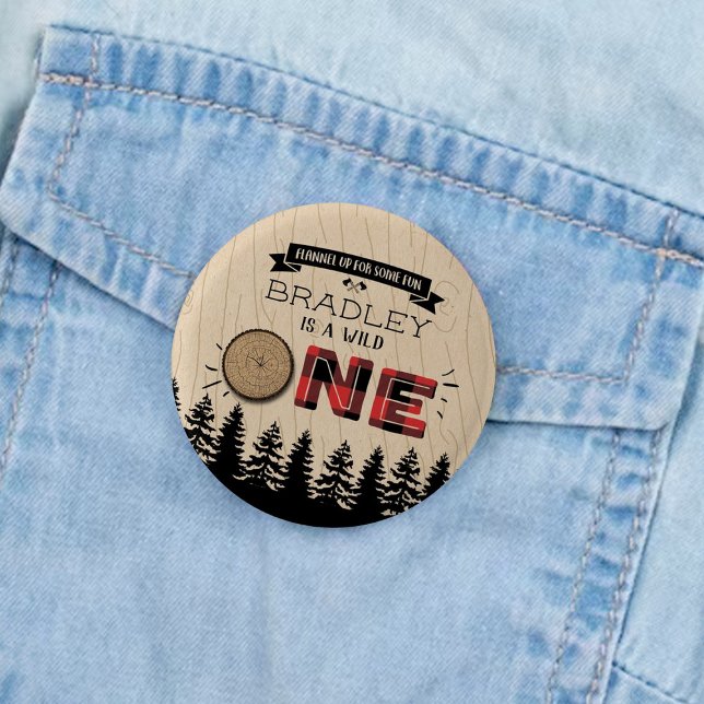 Rustic Forest Plaid Lumberjack Boys 1st Birthday 3 Cm Round Badge (Creator Uploaded)