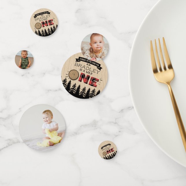Rustic Forest Plaid Lumberjack Boys 1st Birthday Confetti (Group)