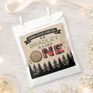 Rustic Forest Plaid Lumberjack Boys 1st Birthday Favour Bags