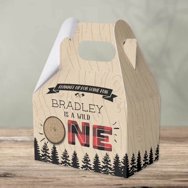 Rustic Forest Plaid Lumberjack Boys 1st Birthday Favour Box (Creator Uploaded)